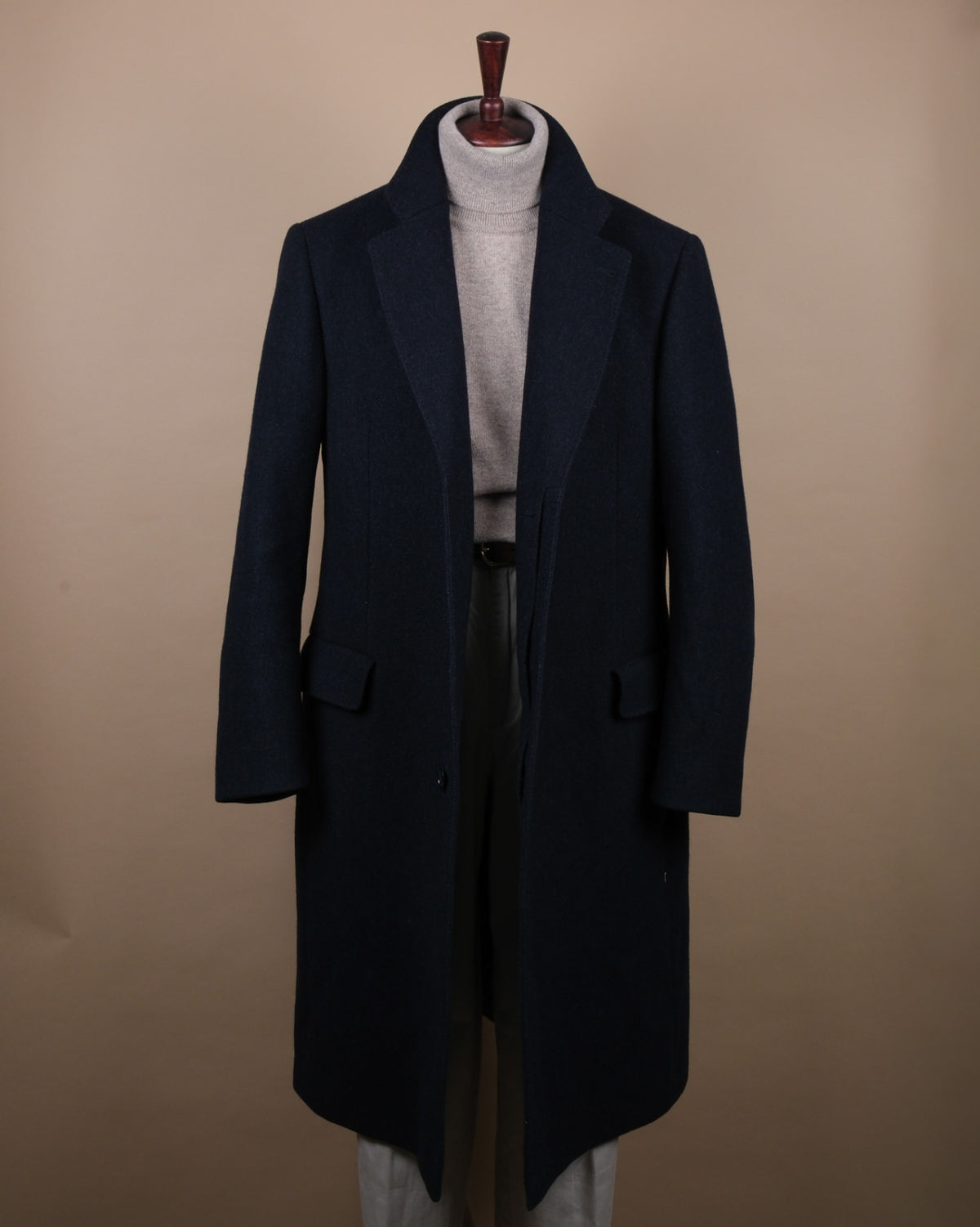 Navy Wool Twill Overcoat