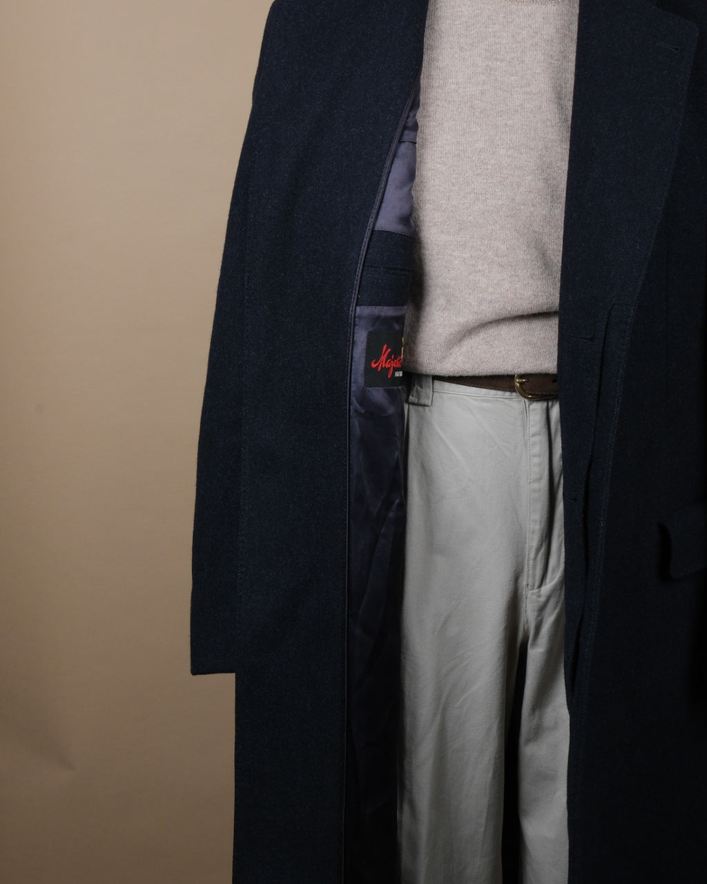 Navy Wool Twill Overcoat