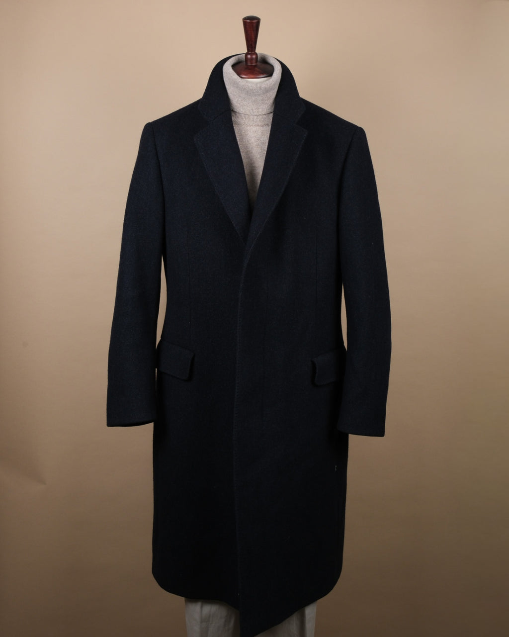 Navy Wool Twill Overcoat