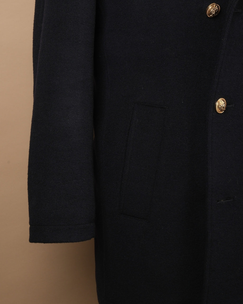 Navy Wool/Cashmere Gold-Button Peacoat