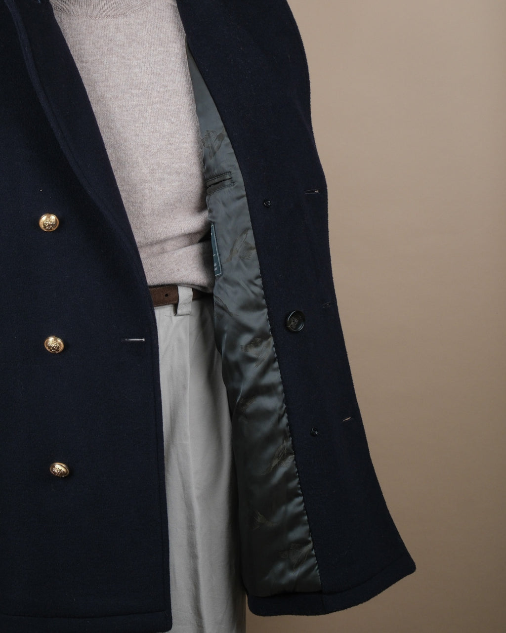 Navy Wool/Cashmere Gold-Button Peacoat