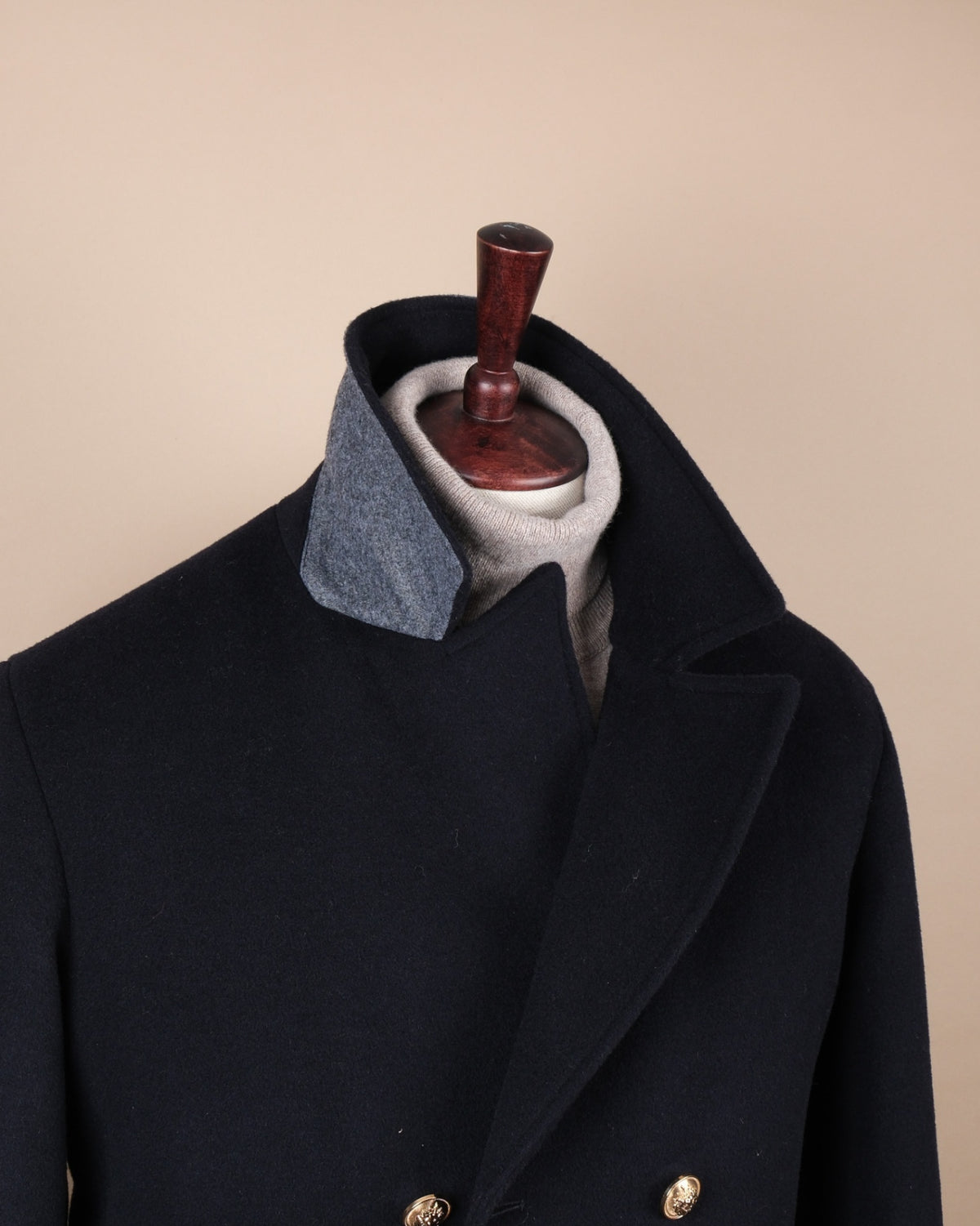 Navy Wool/Cashmere Gold-Button Peacoat