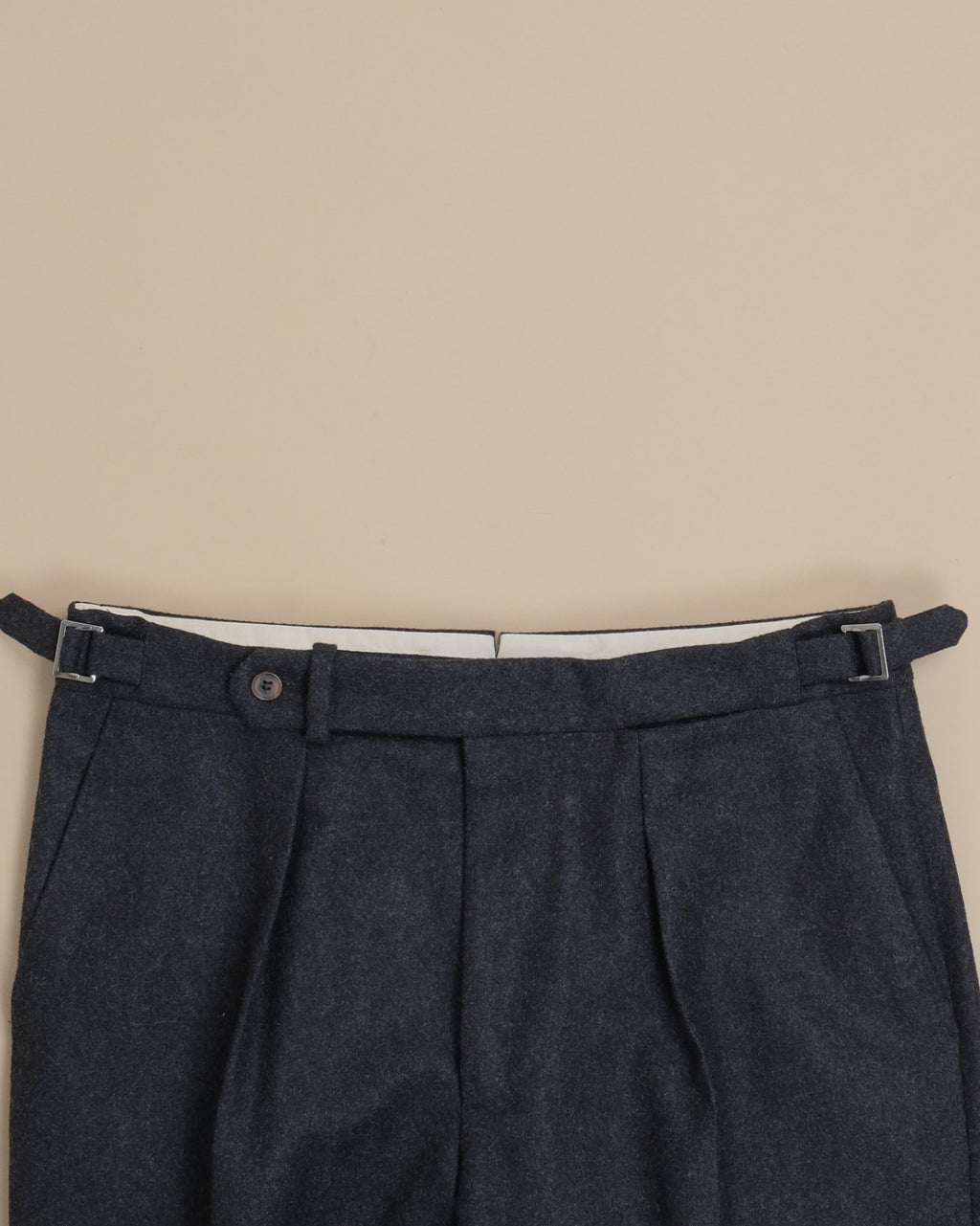 Charcoal Heavy Woollen Flannel Pleated Trousers
