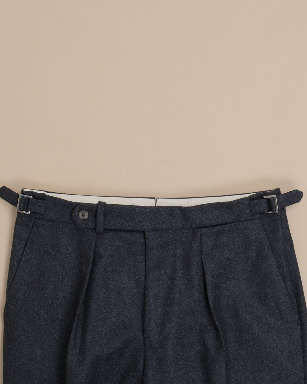 Charcoal Heavy Woollen Flannel Pleated Trousers