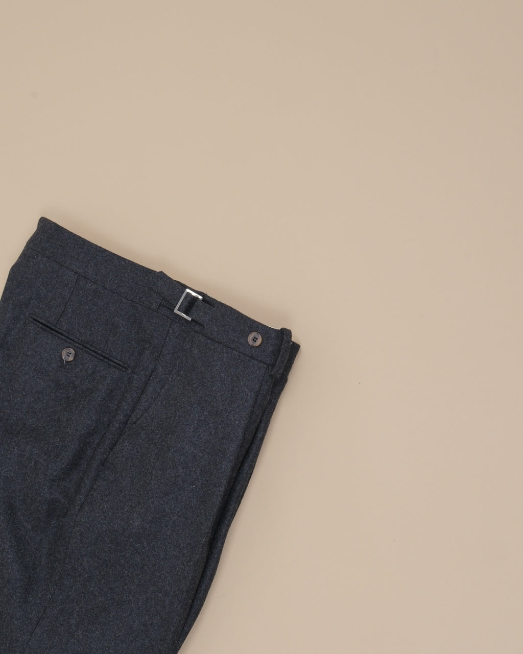 Charcoal Heavy Woollen Flannel Pleated Trousers
