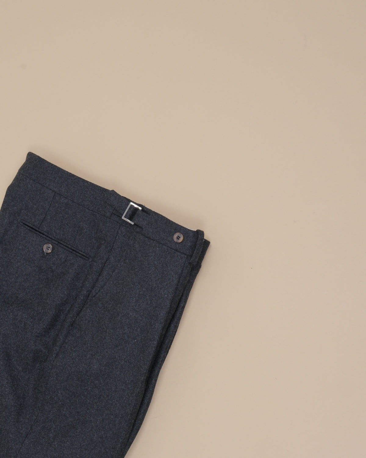 Charcoal Heavy Woollen Flannel Pleated Trousers