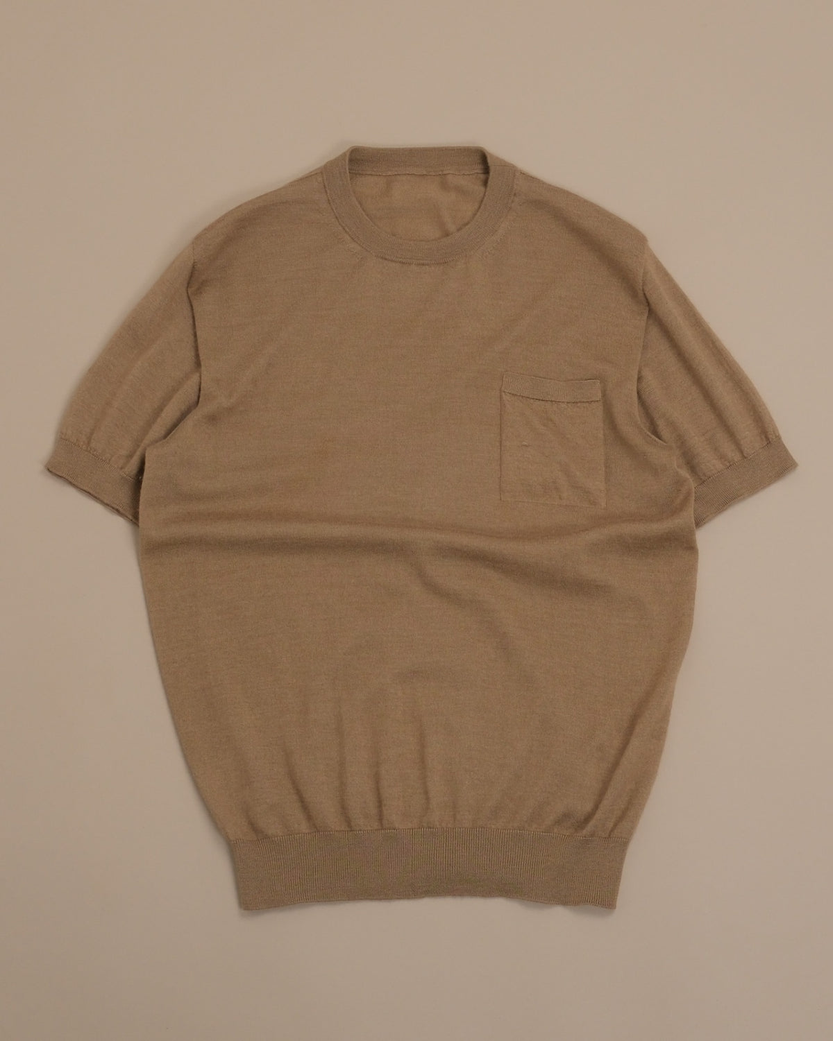 Camel Cashmere/Silk Short-Sleeve Crewneck
