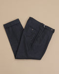 Charcoal Heavy Woollen Flannel Pleated Trousers