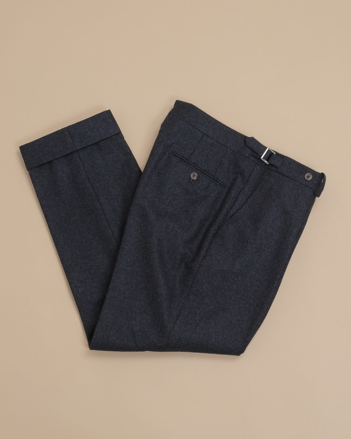 Charcoal Heavy Woollen Flannel Pleated Trousers