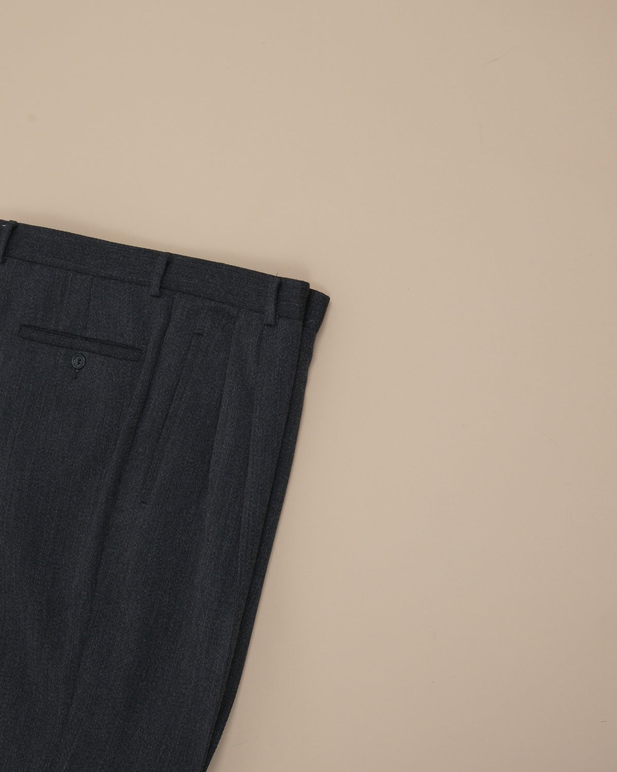 Charcoal Virgin Wool Twill High-Rise Pleated Trousers