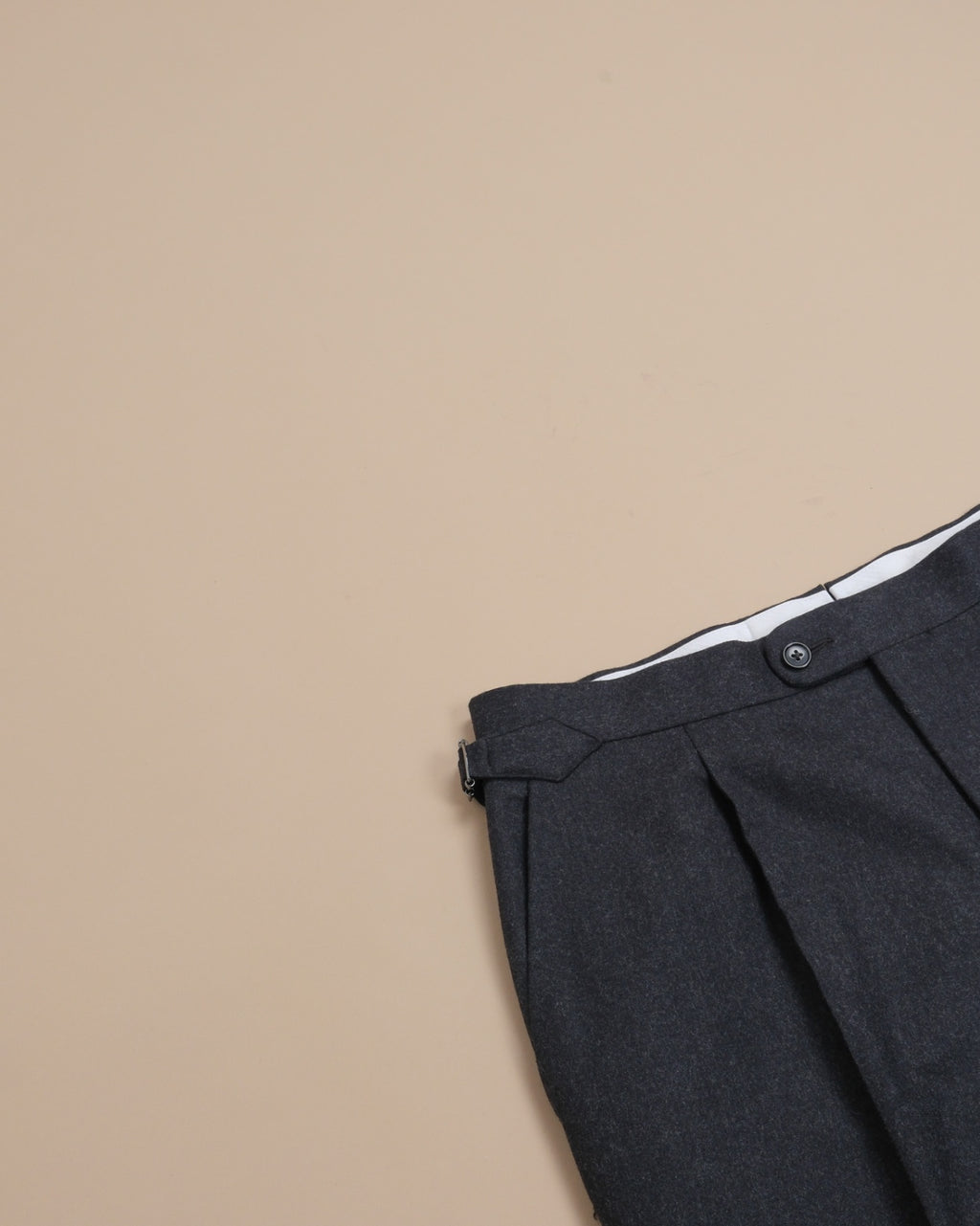 Anthracite Woollen Flanel High-Rise Pleated Trousers