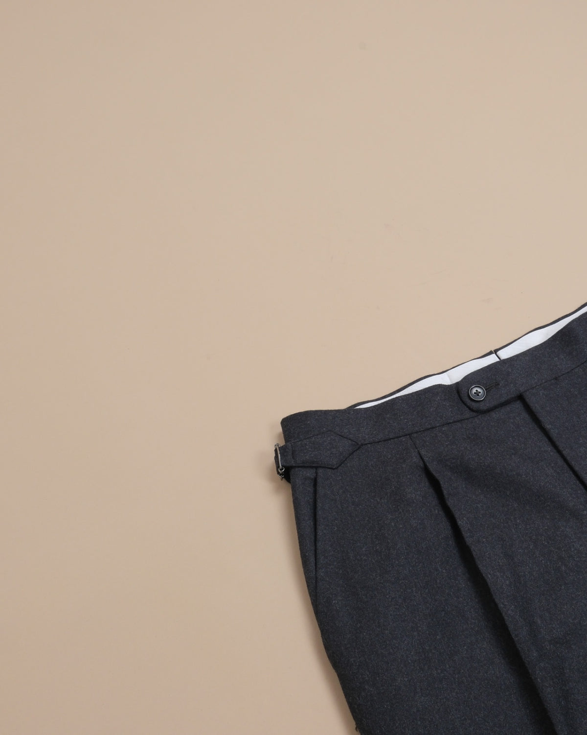 Anthracite Woollen Flanel High-Rise Pleated Trousers