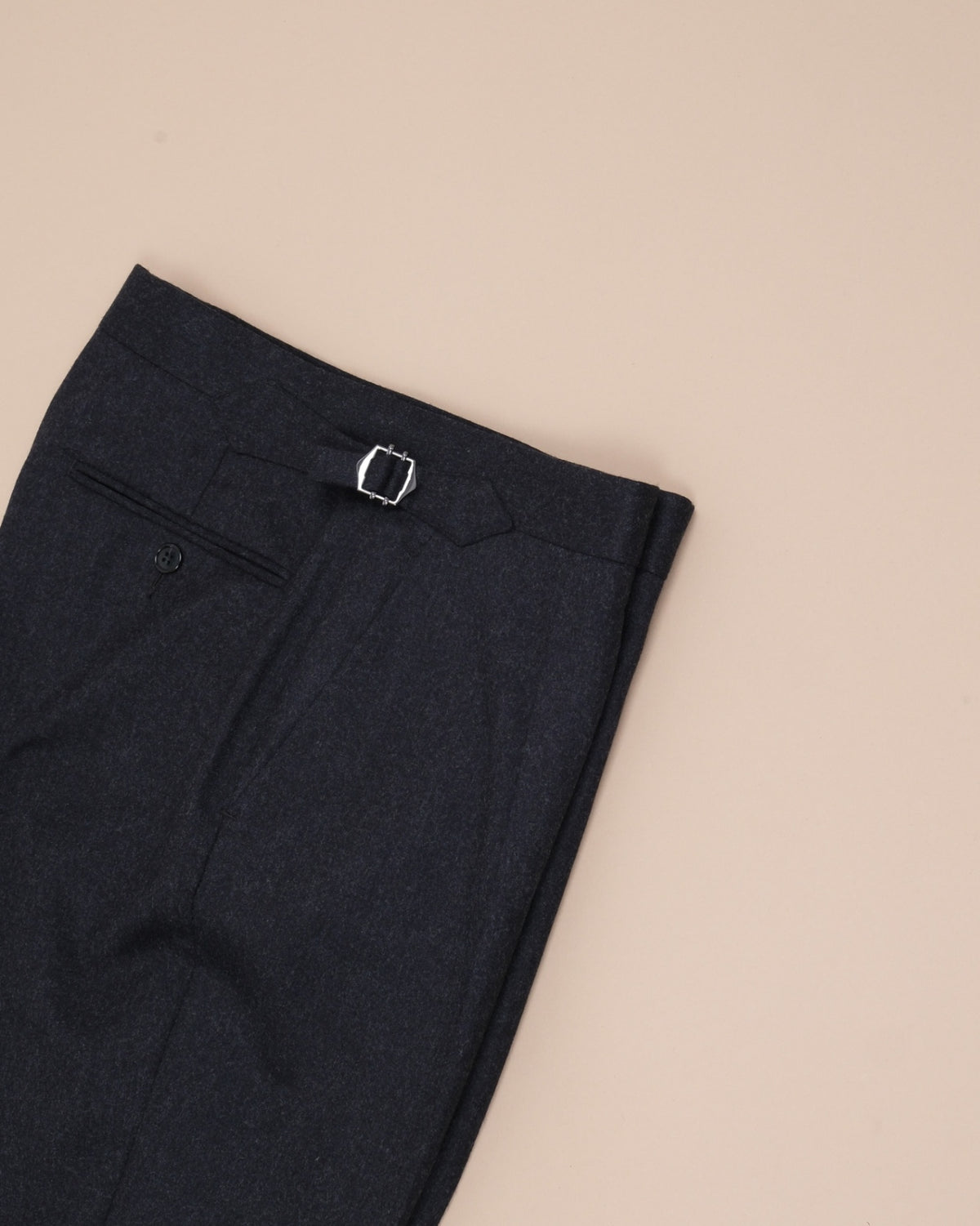 Anthracite Woollen Flanel High-Rise Pleated Trousers