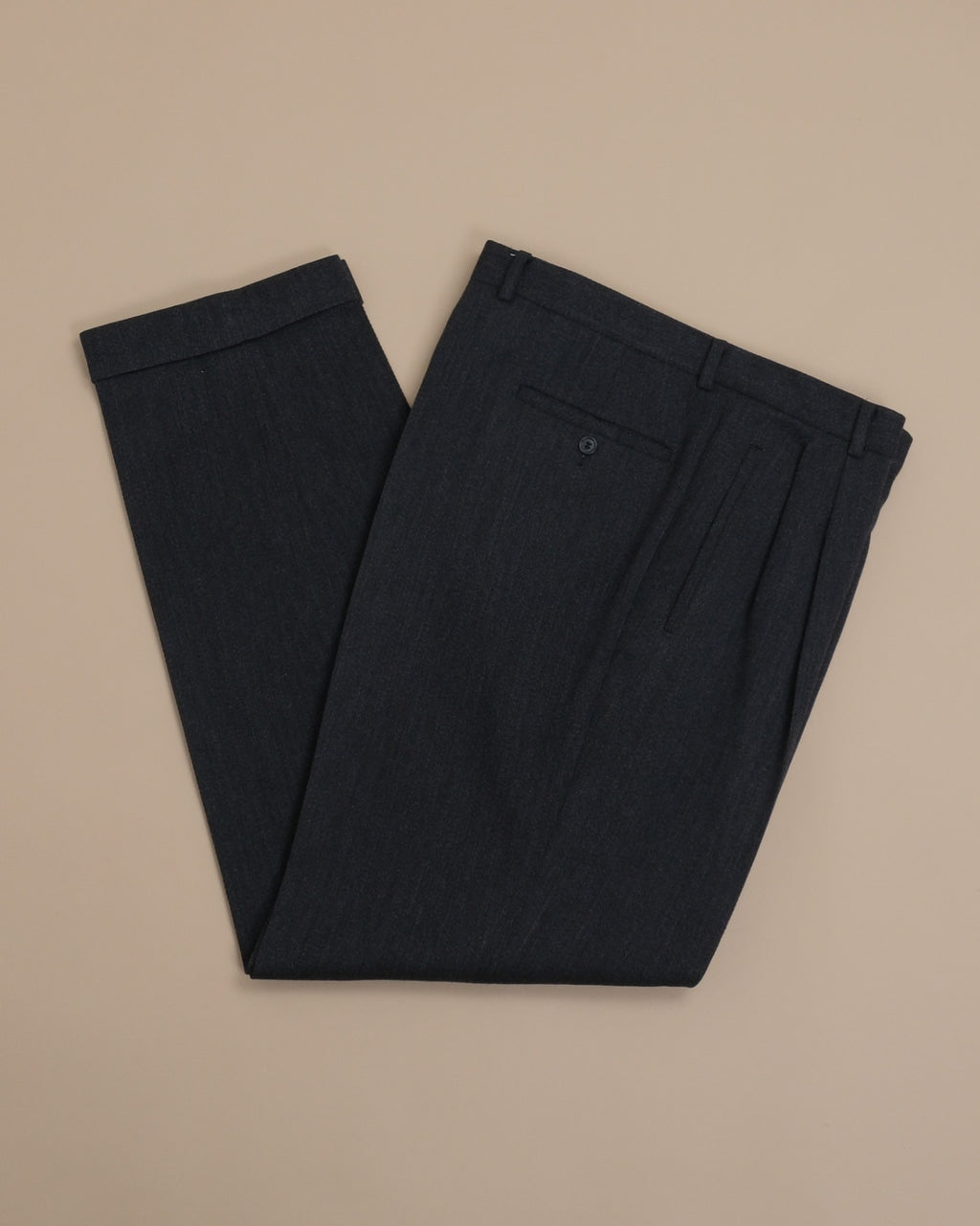 Charcoal Virgin Wool Twill High-Rise Pleated Trousers