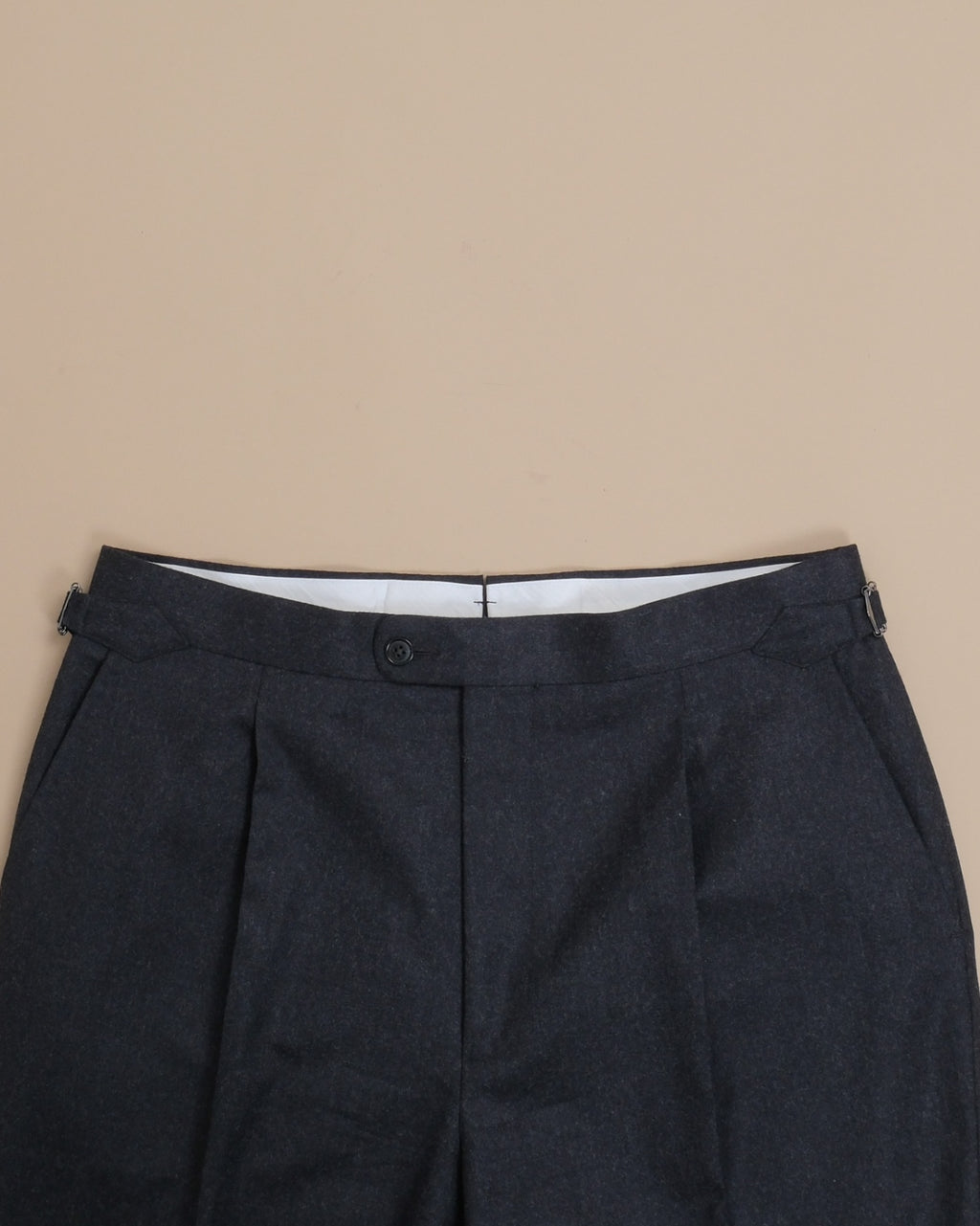 Anthracite Woollen Flanel High-Rise Pleated Trousers