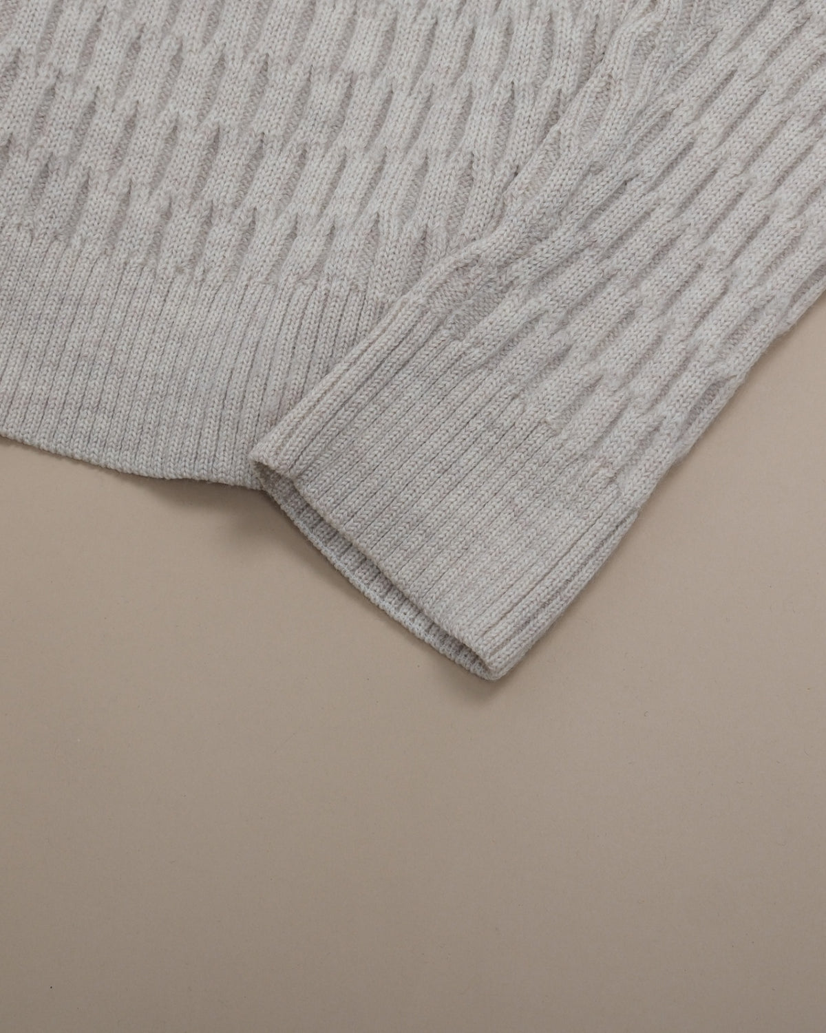 Beige Cable Knit Wool Rollneck