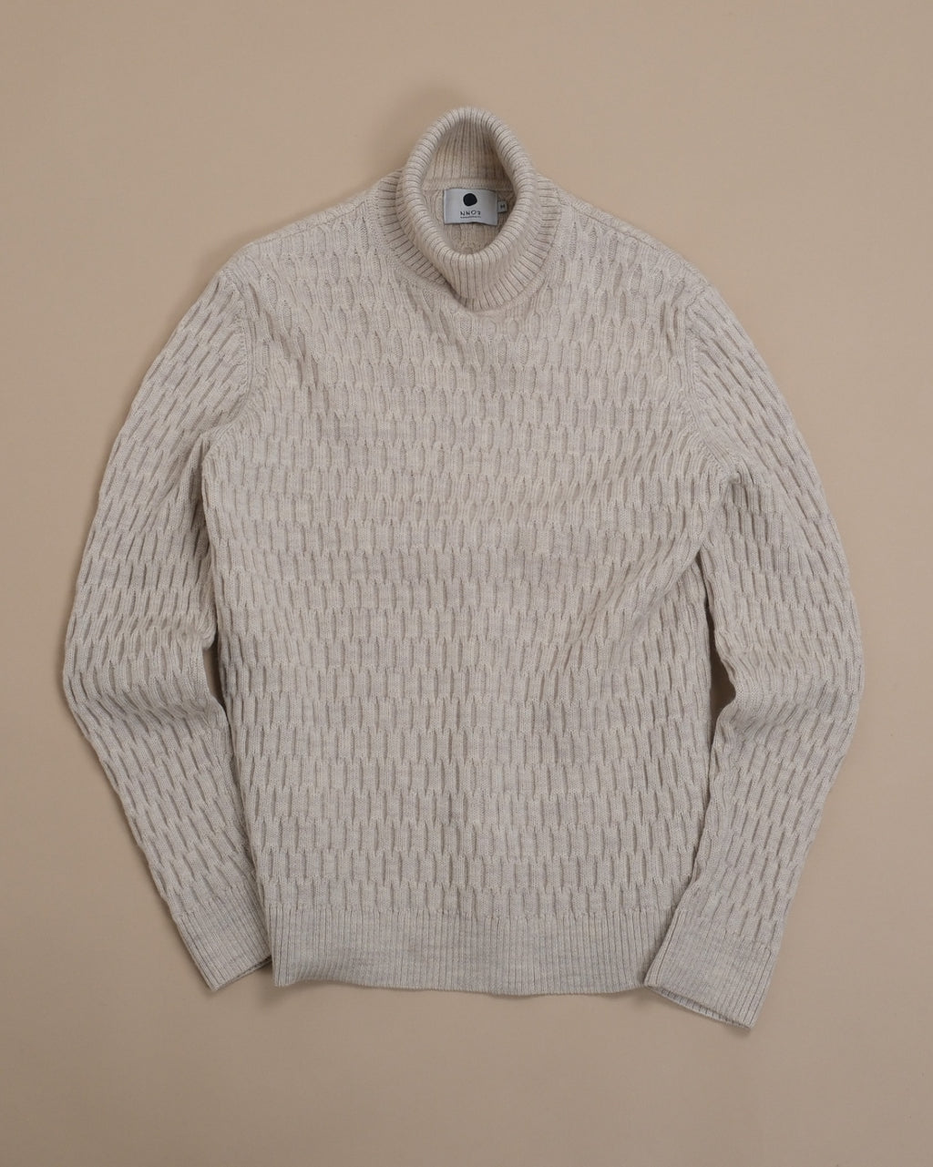 Beige Cable Knit Wool Rollneck
