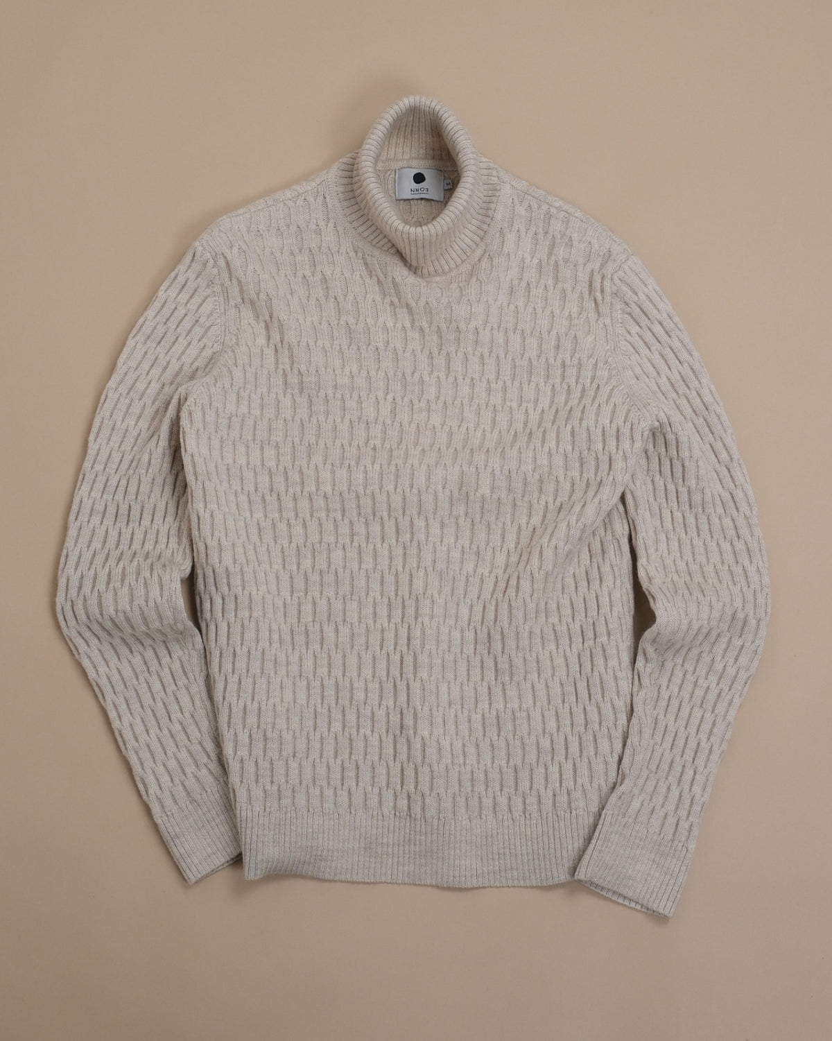 Beige Cable Knit Wool Rollneck