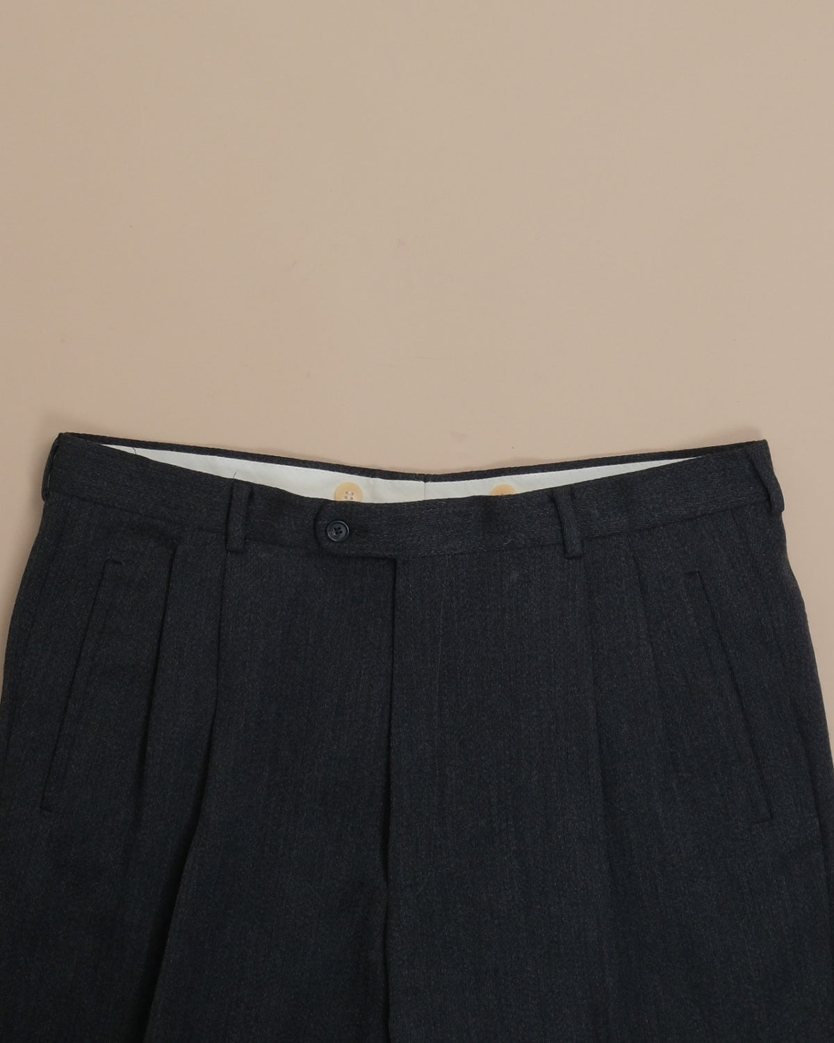 Charcoal Virgin Wool Twill High-Rise Pleated Trousers