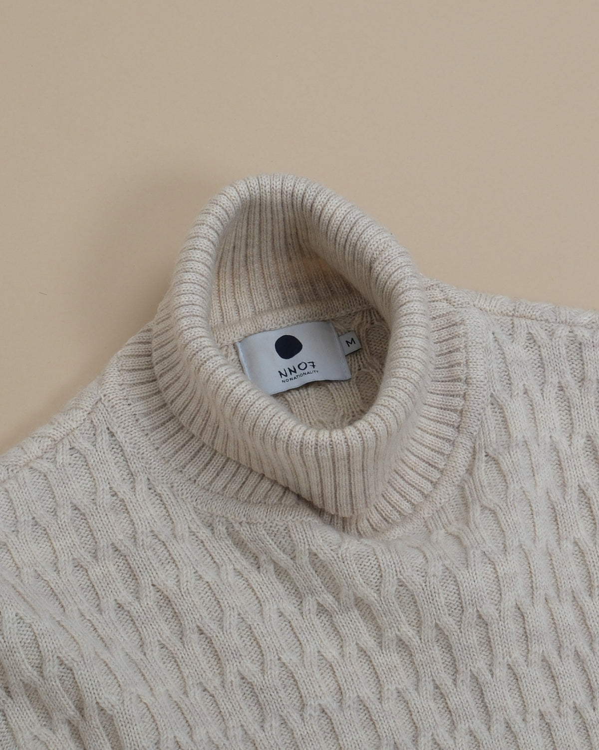 Beige Cable Knit Wool Rollneck