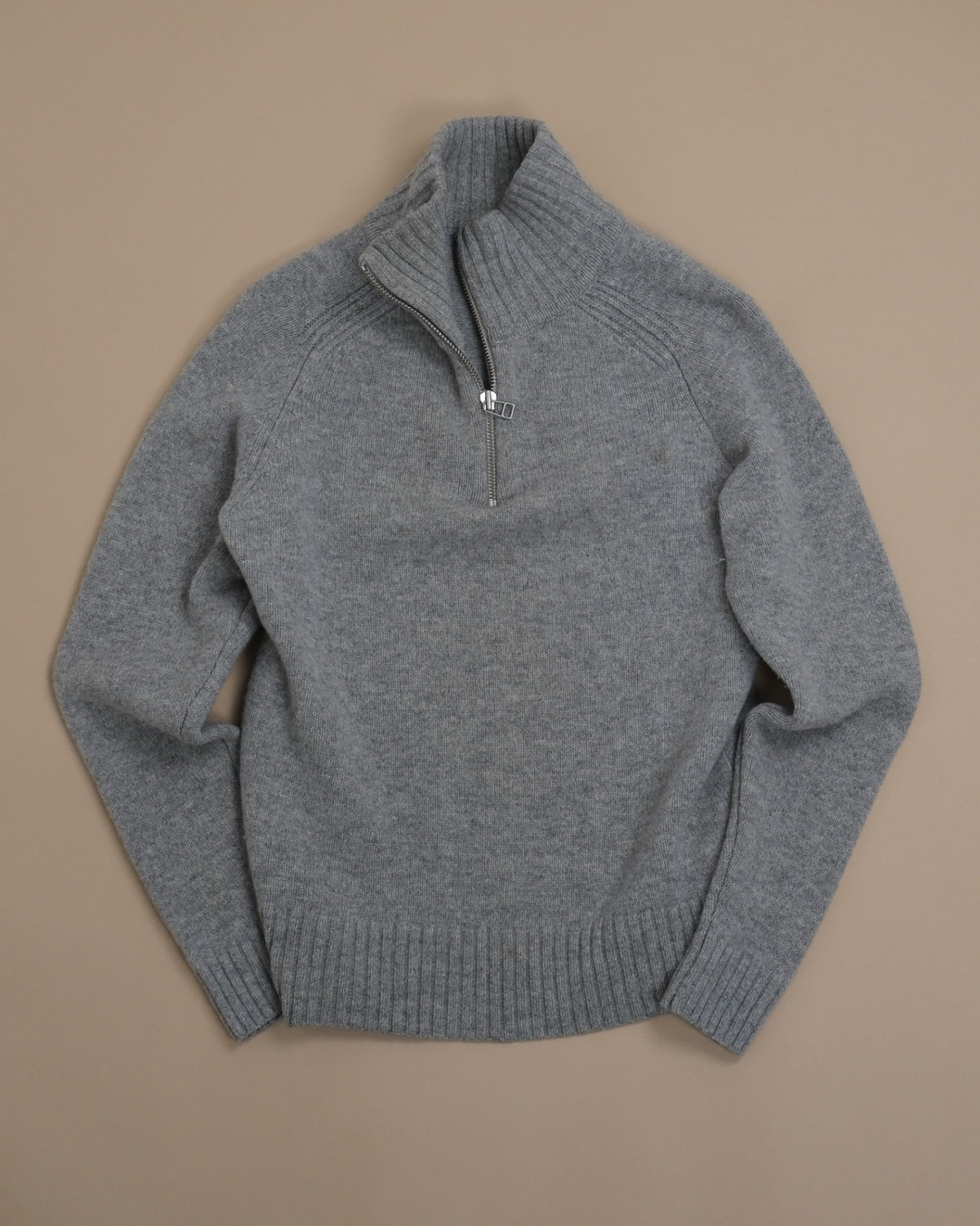 Grey Chunky Lambswool Raglan Half-Zip