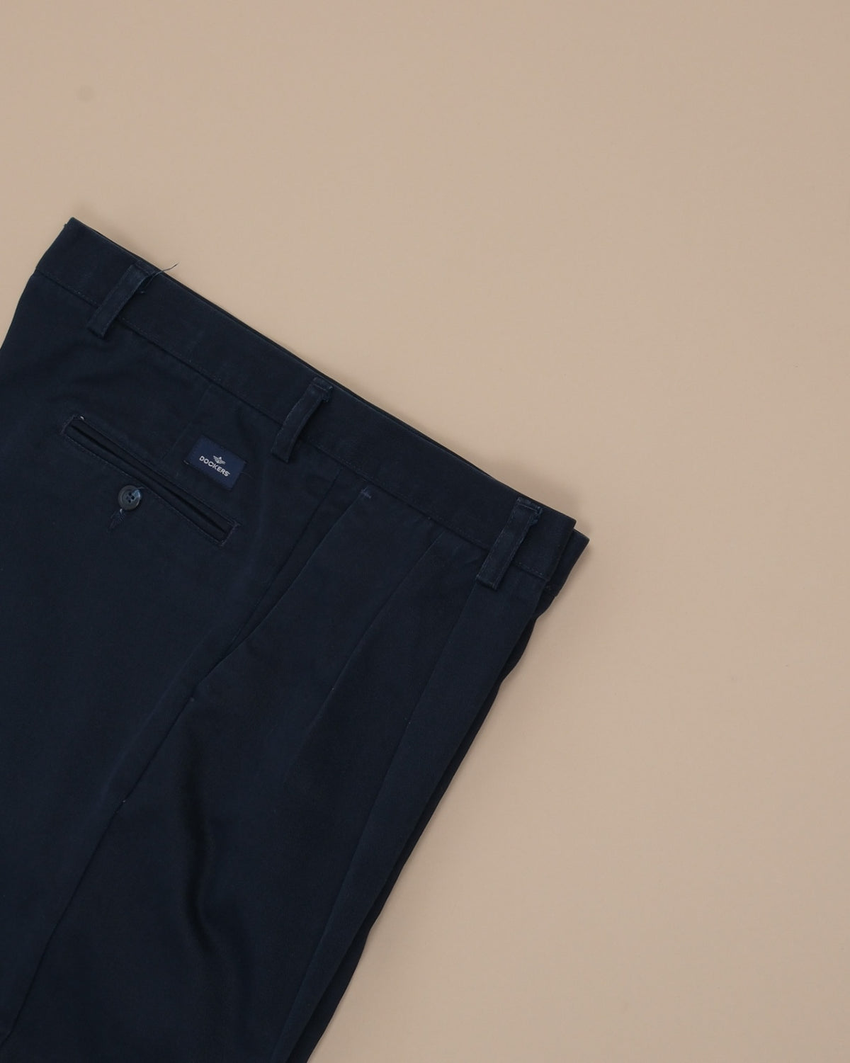 Navy Twill High-Rise Pleated Trousers