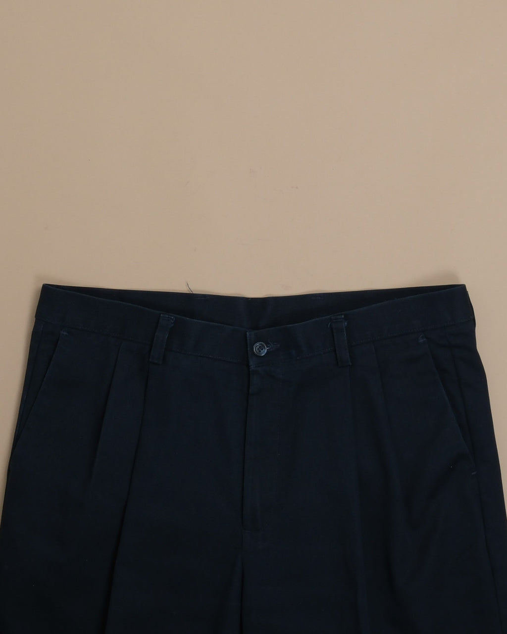 Navy Twill High-Rise Pleated Trousers