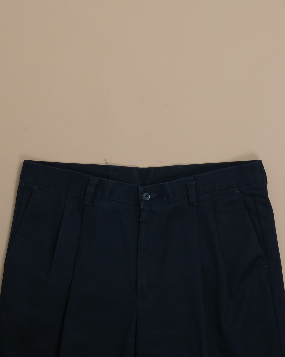 Navy Twill High-Rise Pleated Trousers