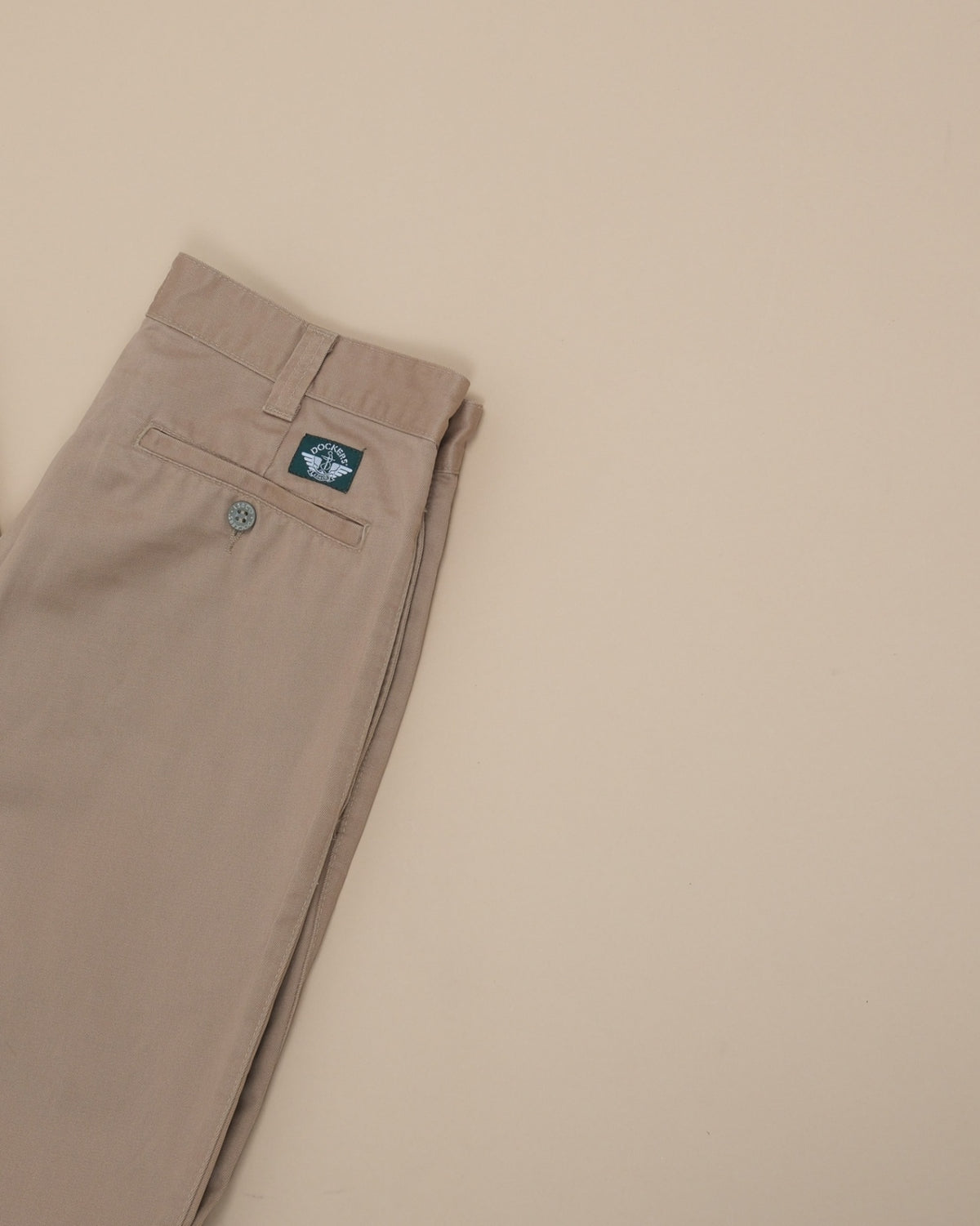 Olive Khaki Cotton Twill High-Rise Flat Front Slacks