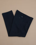 Navy Twill High-Rise Pleated Trousers