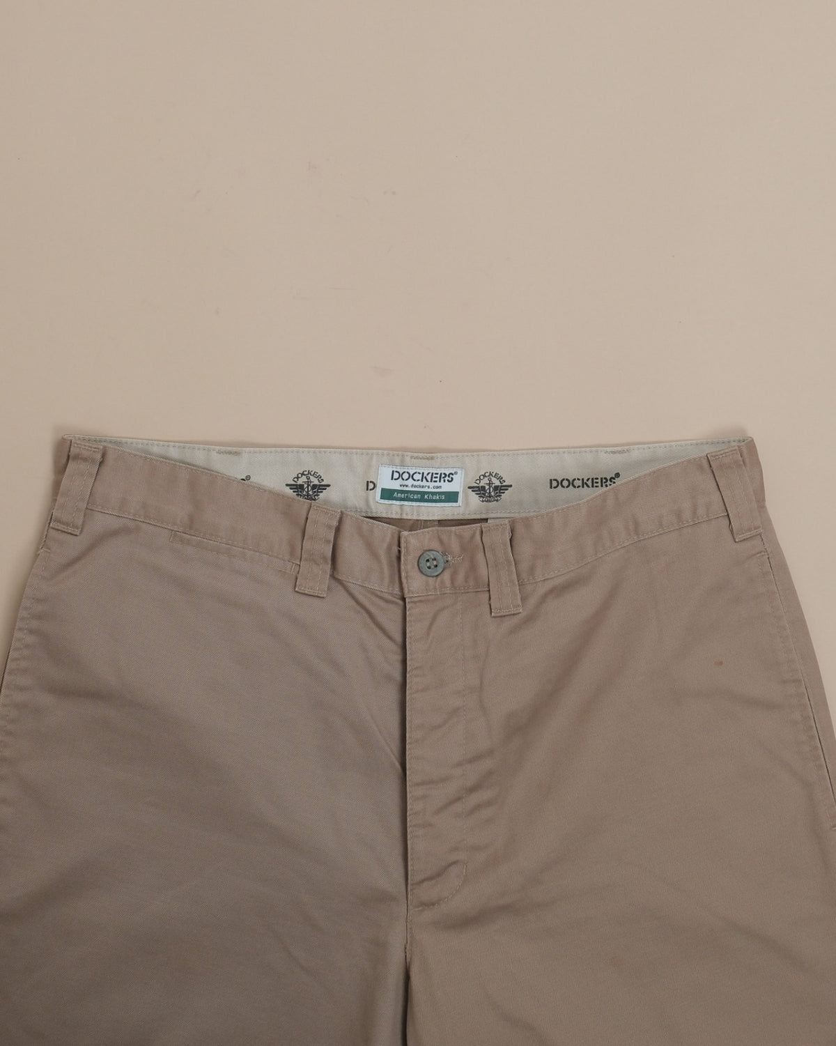 Olive Khaki Cotton Twill High-Rise Flat Front Slacks