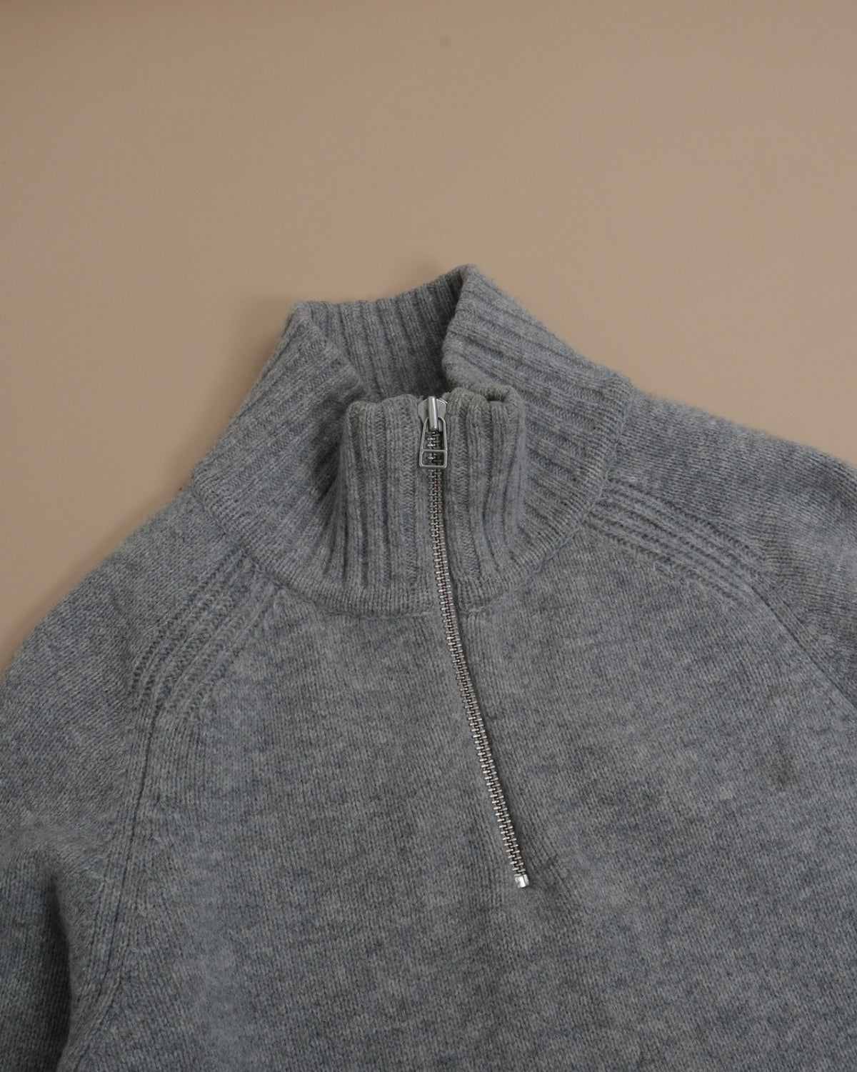 Grey Chunky Lambswool Raglan Half-Zip