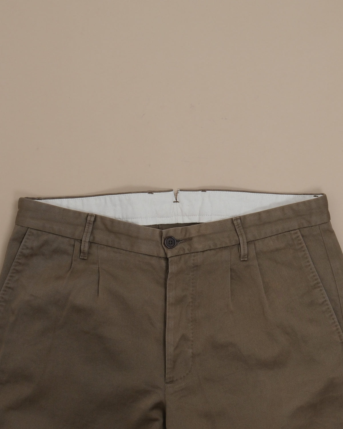 Olive Cotton Twill Pleated Chinos