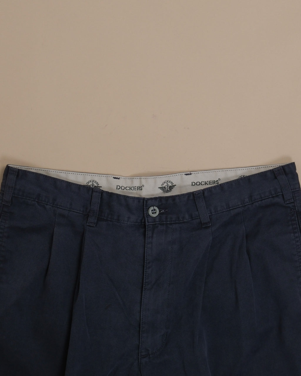 Faded Navy Cotton Twill High-Rise Pleated Trousers