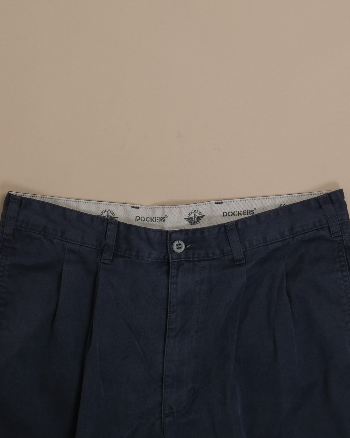 Faded Navy Cotton Twill High-Rise Pleated Trousers