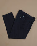 Faded Navy Cotton Twill High-Rise Pleated Trousers