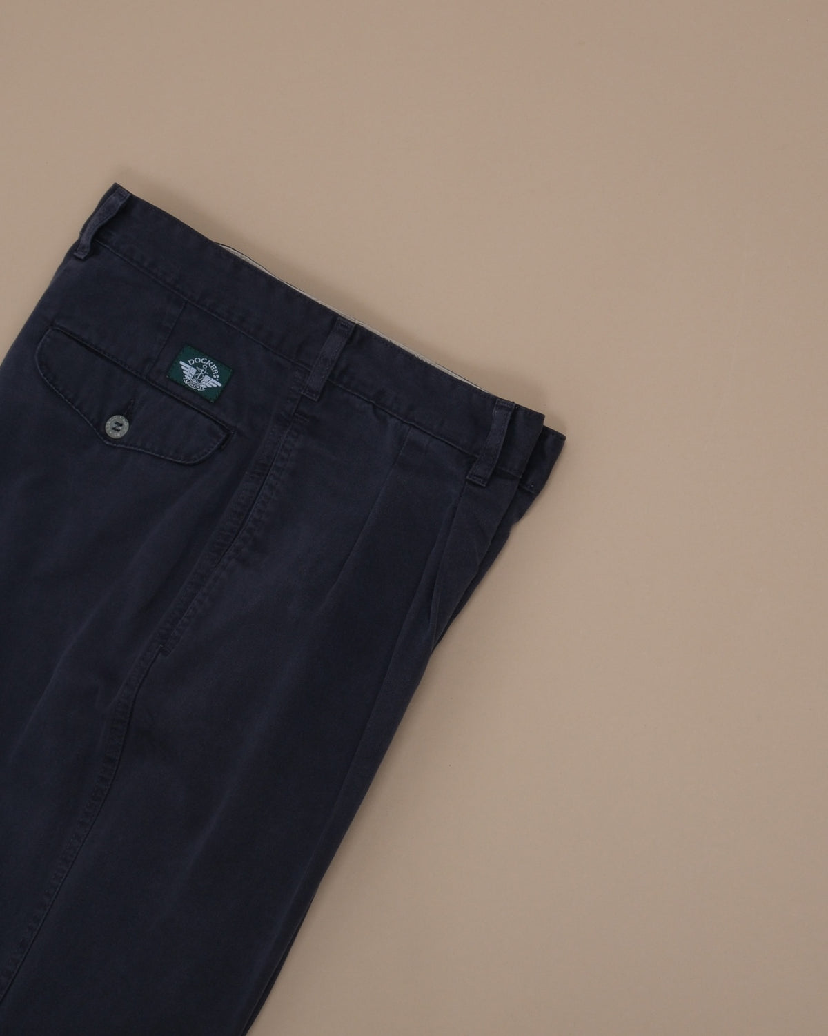 Faded Navy Cotton Twill High-Rise Pleated Trousers