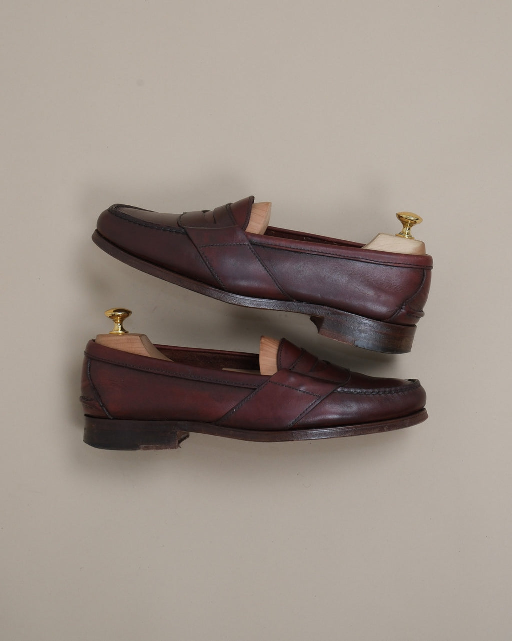 Oxblood Leather Full-Strap Loafers, Made in USA
