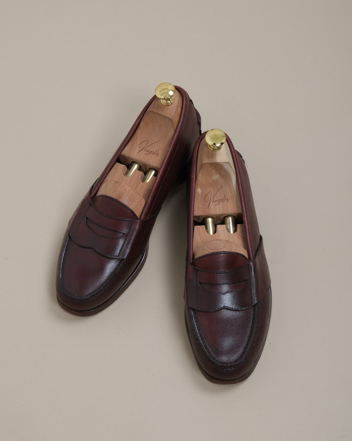 Oxblood Leather Full-Strap Loafers, Made in USA