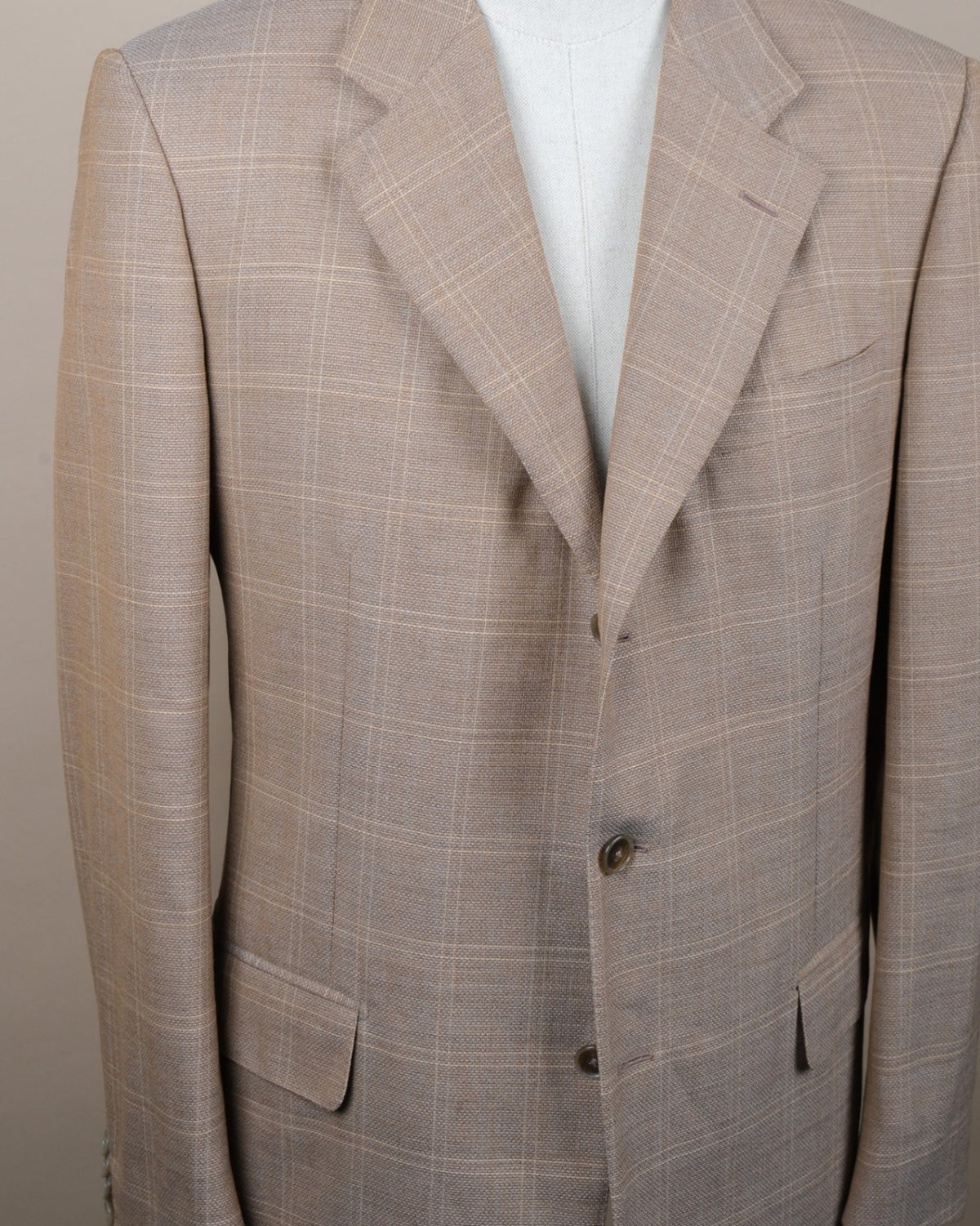 Sand Tonal Checked Virgin Wool Sports Jacket