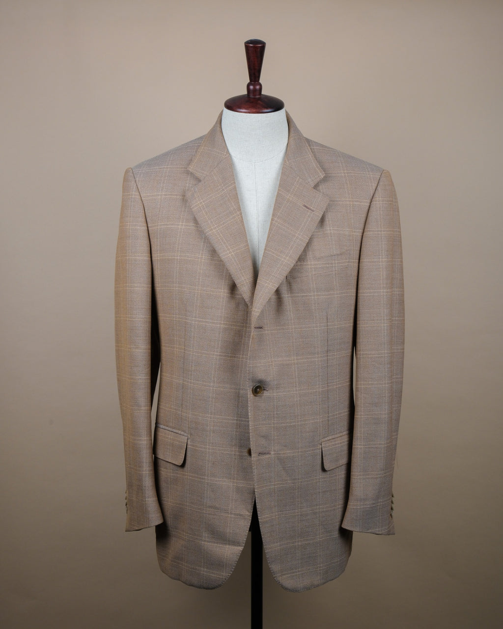 Sand Tonal Checked Virgin Wool Sports Jacket