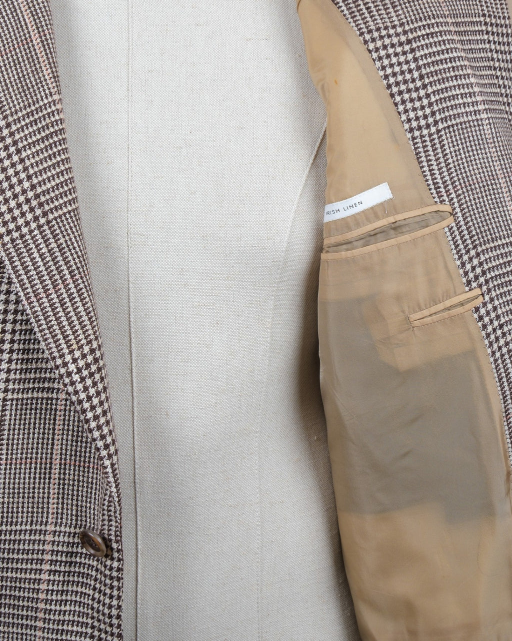 Chocolate/Off-White Irish Linen Prince of Wales Sports Jacket