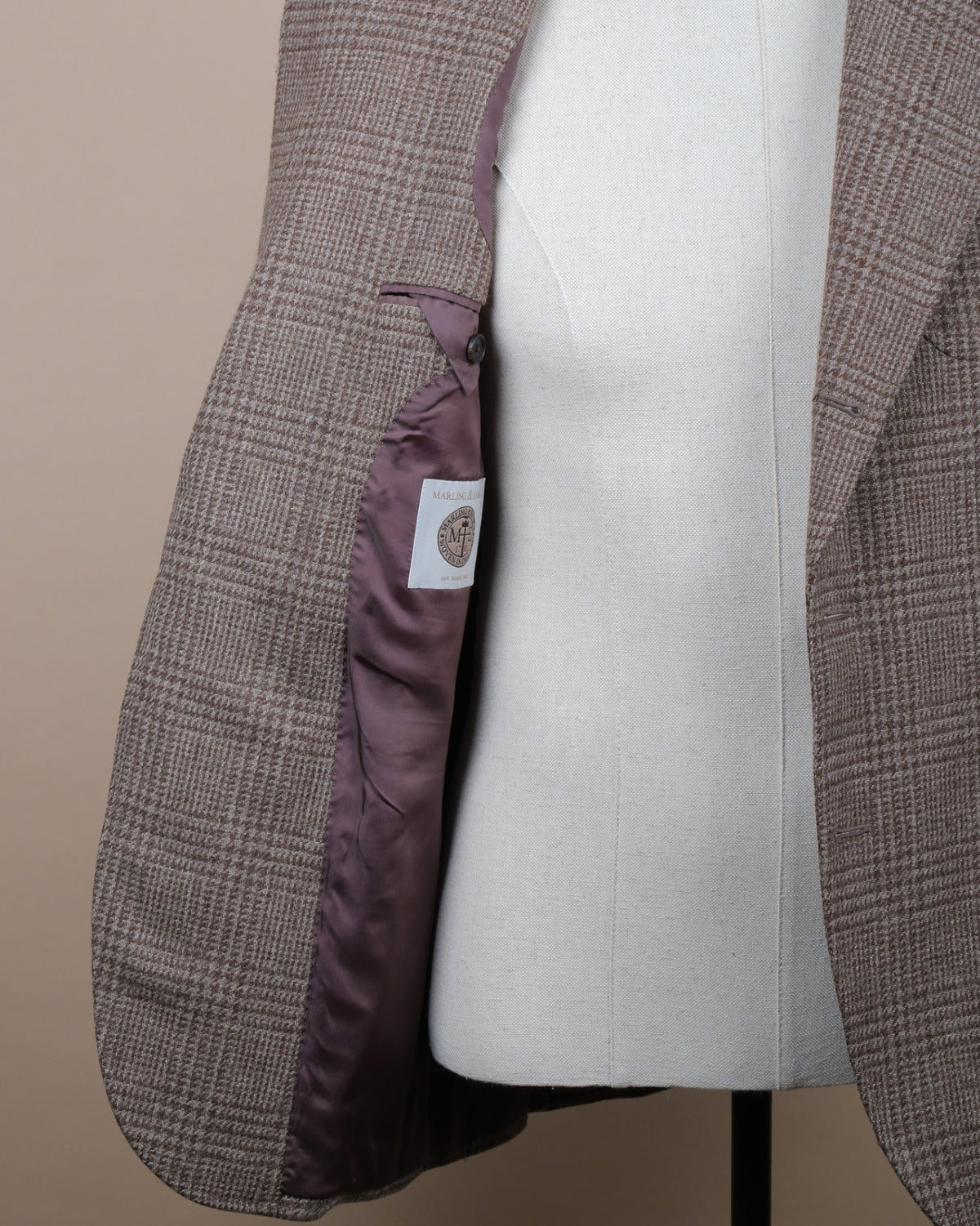 Beige/Brown Glen Check Marling & Evans Merino Tweed Sports Jacket