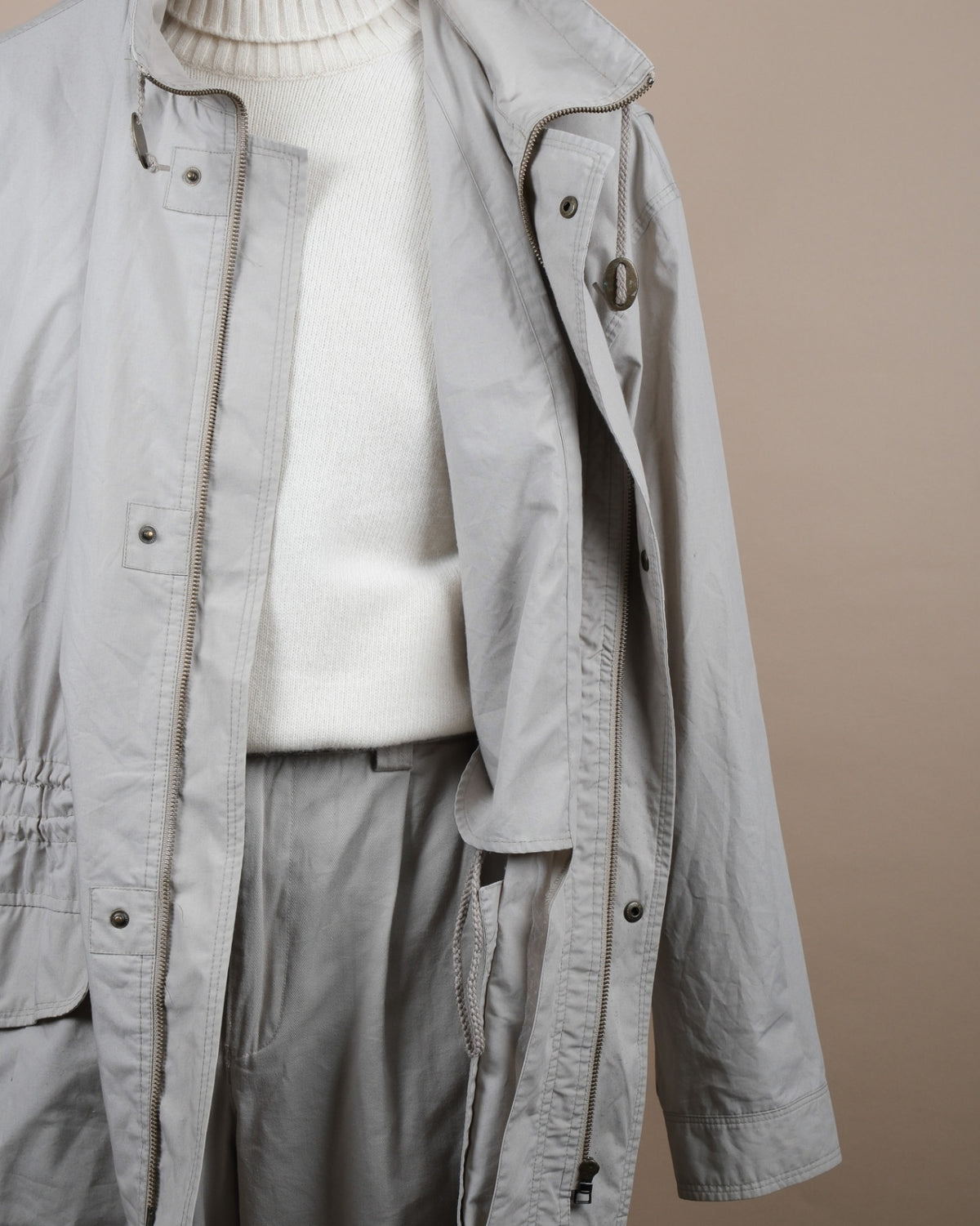 Stone Beige Cotton Utility Jacket