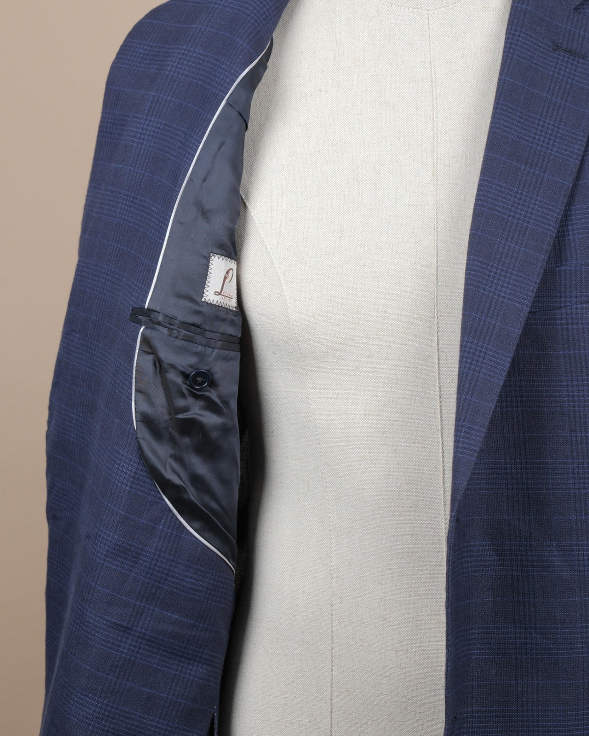 Navy Cotton/Linen Glen Check Sports Jacket