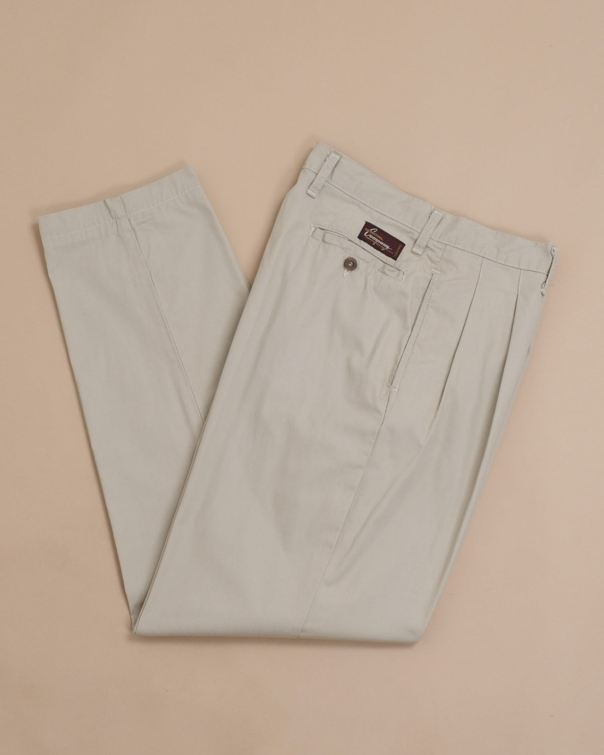 Light Beige Cotton Pleated High-Rise Trousers