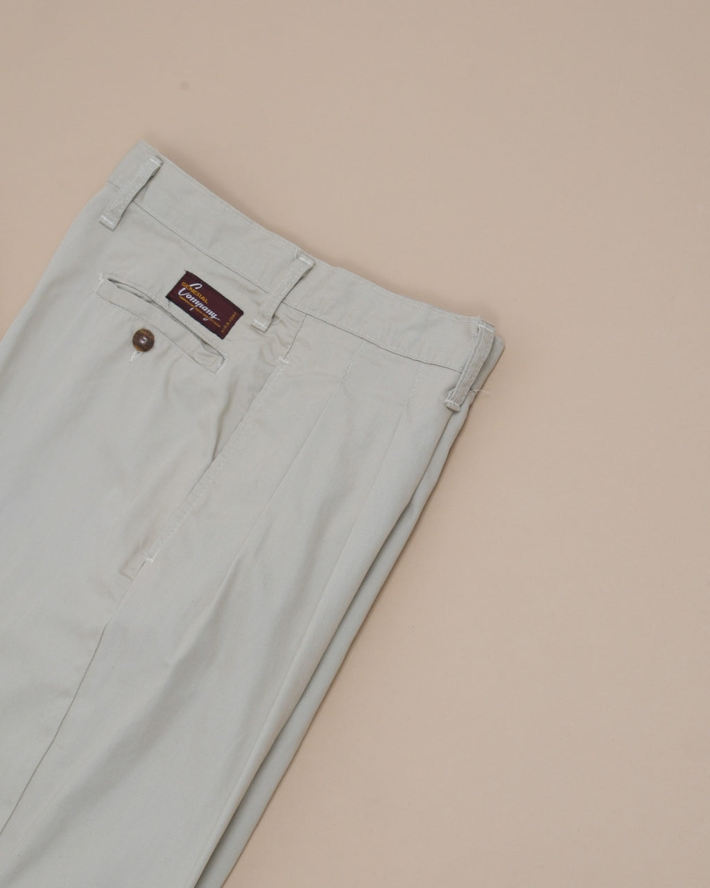 Light Beige Cotton Pleated High-Rise Trousers
