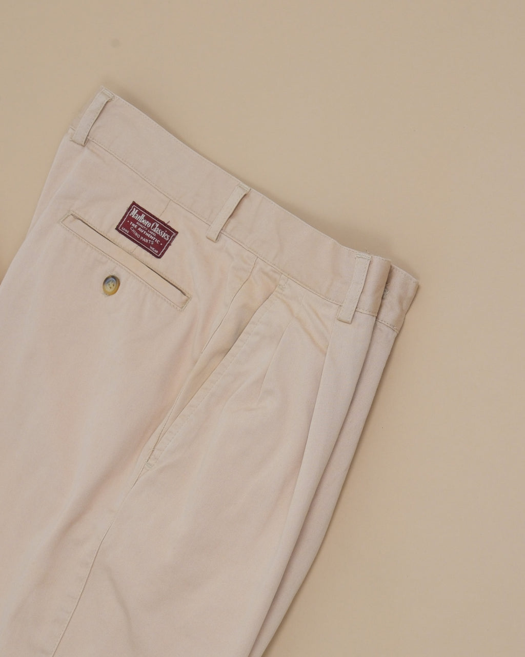Beige Cotton Twill High-Rise Pleated Trousers