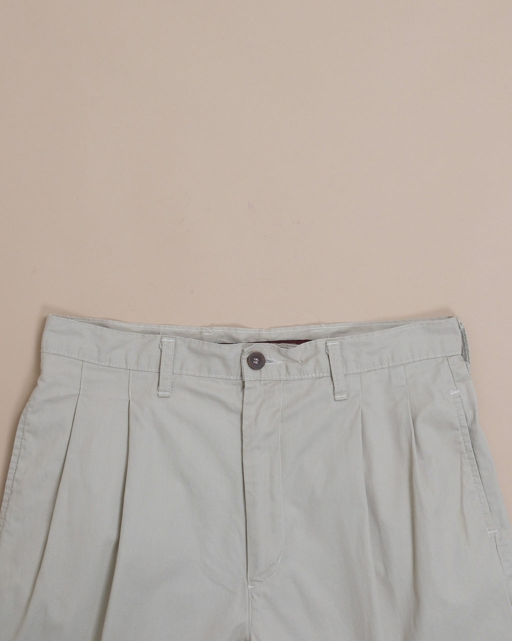Light Beige Cotton Pleated High-Rise Trousers