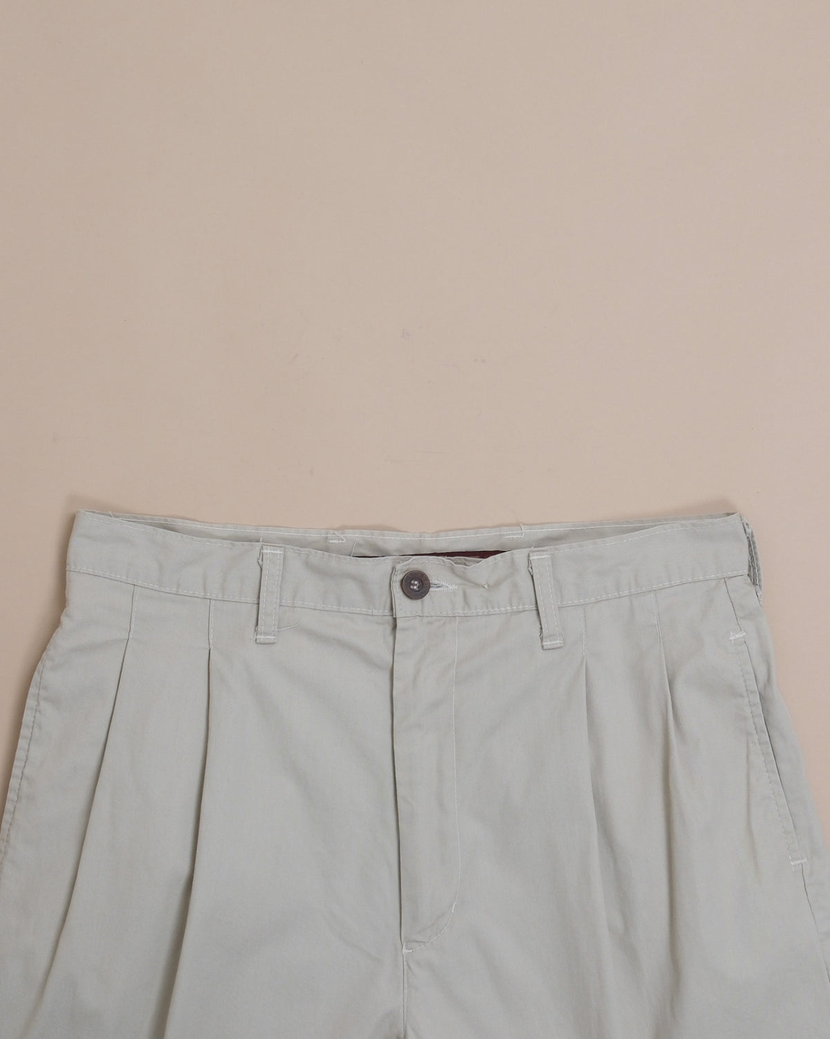 Light Beige Cotton Pleated High-Rise Trousers